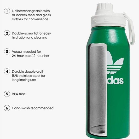 Adidas Originals Green Thermos Insulated 1 Liter Water Bottle - Picture 5 of 5
